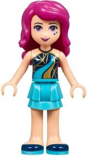 LEGO Minifigure-Livi, Medium Azure Layered Skirt, Dark Blue Top with Gold and Medium Azure Curved Stripes-Friends-FRND140-Creative Brick Builders